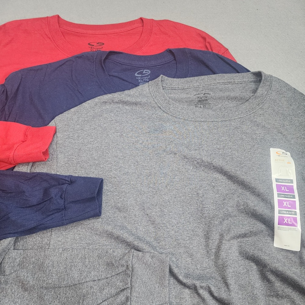 C9 by Champion Long Sleeve Shirts Red Navy Gray Active Mens XL Pack of 3